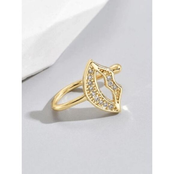 GOLD DIAMOND LIP NOSE RING CUFF - Picture 5 of 6